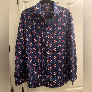 Simon Banks Terrier Dog Christmas Holiday Button Up Shirt 15.5 Size M